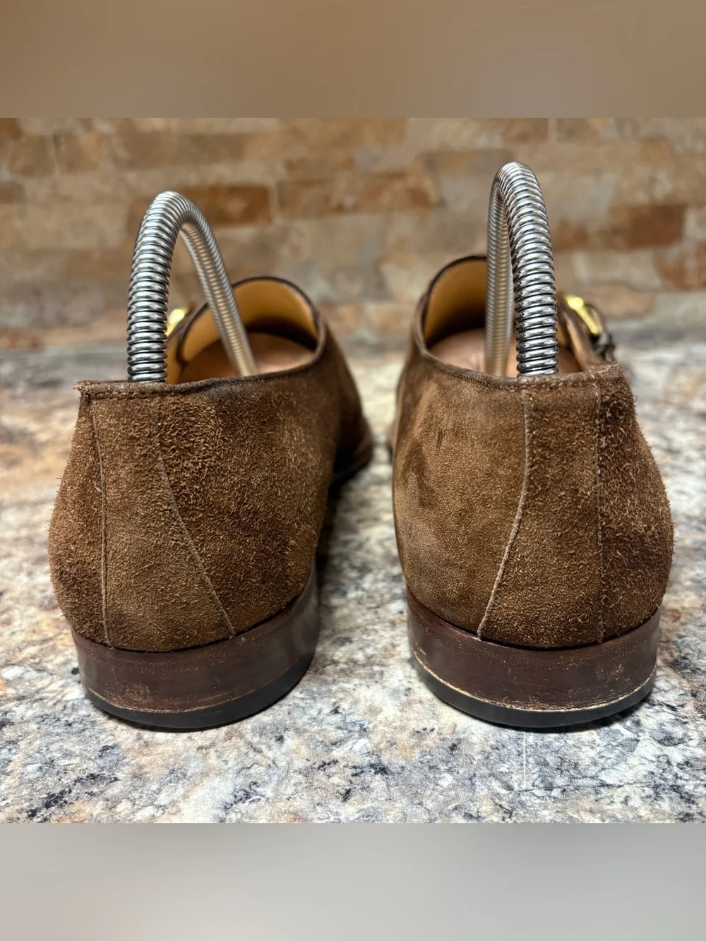 SALVATORE FERRAGAMO Brown Suede Monkstrap Buckle Dress Shoes Size 8